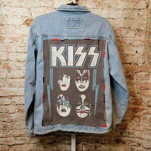 Upcycled KISS Band Tee Denim Jean Jacket, size small